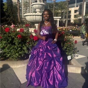 Mori Lee By Madeline Garner Women's Purple Sleeveless Prom Dress/Gown - 3/4